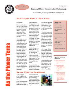 SpringVolume 8, Issue 1 Tern and Plover Conservation Partnership A Newsletter for and by Volunteers and Partners