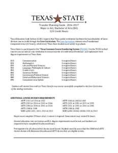 Transfer Planning GuideMajor in Art/ Bachelor of Arts (BA) 120 Credit Hours Texas Education Code Sectionrequires that Texas public institutions facilitate the transferability of lowerdivision course cr