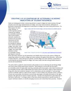 CREATING A P-20 CONTINUUM OF ACTIONABLE ACADEMIC INDICATORS OF STUDENT READINESS States are making great strides in advancing policies to support college and career readiness through adoption and early stage implementati