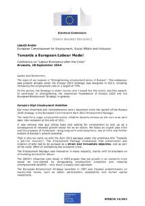 EUROPEAN COMMISSION  [CHECK AGAINST DELIVERY] László Andor European Commissioner for Employment, Social Affairs and Inclusion