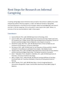 Next Steps for Research on Informal Caregiving
