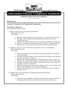 Booth Library  Eastern Illinois University Information Literacy Competency Standards Standards and Performance Indicators