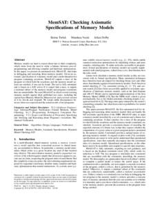 MemSAT: Checking Axiomatic Specifications of Memory Models Emina Torlak Mandana Vaziri