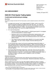 Microsoft Word - ASX AnnouncementThird Quarter Trading Updatedoc