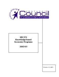 HB 572 Knowledge-based Economy Programs[removed]October 15, 2003