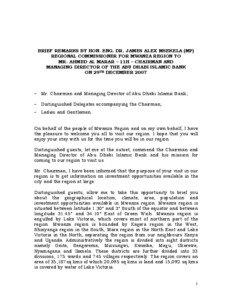 BRIEF REMARKS BY HON. ENG. DR. JAMES ALEX MSEKELA (MP) REGIONAL COMMISSIONER FOR MWANZA REGION TO MR. AHMED AL MARAR – 11H – CHAIRMAN AND