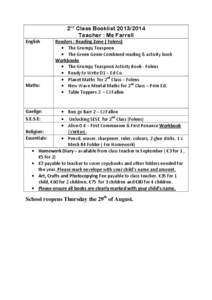 2nd Class Booklist[removed]Teacher : Ms Farrell English Maths: