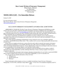 Disaster preparedness / Humanitarian aid / Occupational safety and health / Emergency / Alert messaging / Springfield /  Colorado / Baca County /  Colorado / United States Department of Homeland Security / 9-1-1 / Public safety / Management / Emergency management