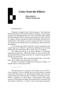 1  Letter from the Editors Sharon Quiroz Michael Pemberton