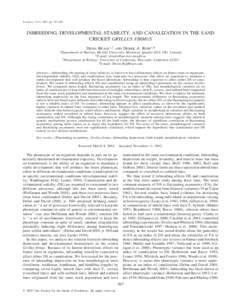 Evolution, 57(3), 2003, pp. 597–605  INBREEDING, DEVELOPMENTAL STABILITY, AND CANALIZATION IN THE SAND CRICKET GRYLLUS FIRMUS DENIS RE´ALE1,2