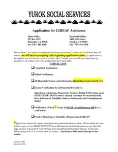 Application for LIHEAP Assistance Main Office PO Box 1027 Klamath, CAFax