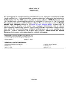 LEGALSHIELD Rev[removed]The following products are approved for payroll deduction for state employees in accordance with the Payroll Deduction rule. Products listed below followed by (FBP) are products that are approv
