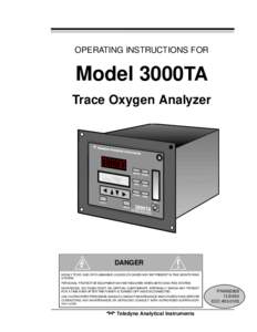 Trace Oxygen Analyzer  OPERATING INSTRUCTIONS FOR Model 3000TA Trace Oxygen Analyzer