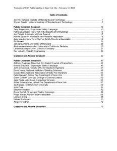 Transcript of NIST Public Meeting in New York City – February 12, 2004  Table of Contents