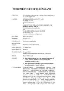SUPREME COURT OF QUEENSLAND CITATION: LPD Holdings (Aust) Pty Ltd v Phillips, Hickey and Toigo & AnorQSC 225