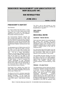 RESOURCE MANAGEMENT LAW ASSOCIATION OF NEW ZEALAND INC. RM NEWSLETTER JUNE 2011 ISSN No[removed]