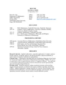 RESUME DAVIS K. COPE 23 September 2012