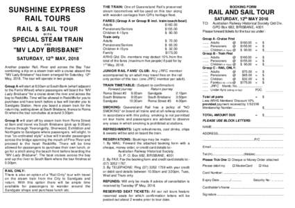 SUNSHINE EXPRESS RAIL TOURS RAIL & SAIL TOUR WITH  SPECIAL STEAM TRAIN
