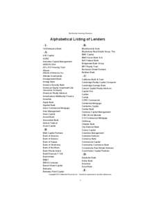 Multifamily financing Directory  Alphabetical Listing of Lenders -B-  -1-