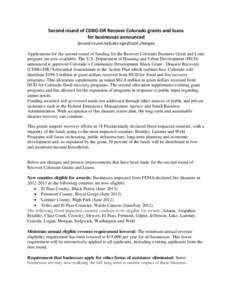 Community Development Block Grant / Poverty / Emergency management / Emergency services / Small Business Administration / Federal Emergency Management Agency / Larimer County /  Colorado / Affordable housing / United States Department of Housing and Urban Development / Housing