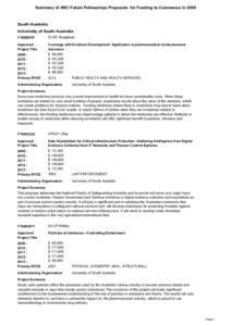 Summary of ARC Future Fellowships Proposals for Funding to Commence in[removed]South Australia University of South Australia FT0990797