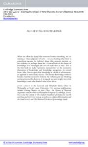 Cambridge University Press[removed]5 - Achieving Knowledge: A Virtue-Theoretic Account of Epistemic Normativity John Greco Frontmatter More information