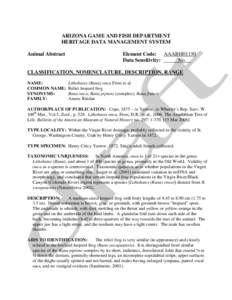 ARIZONA GAME AND FISH DEPARTMENT HERITAGE DATA MANAGEMENT SYSTEM Animal Abstract Element Code: AAABH01150 Data Sensitivity: