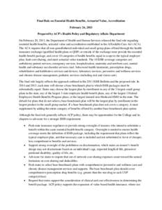Side-by-side comparison of ACP comments and the final rule on essential health benefits, actuarial value, and accreditation