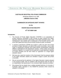 AUSTRALIAN INDUSTRIAL RELATIONS COMMISSION Workplace Relations ActAM2008/3 Section 576E) SUBMISSION ON EXPOSURE DRAFT AWARDS for the