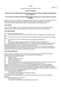 FORM 2 Section 31 Service and Execution of Process Act 1992 NOTICE TO WITNESS THIS NOTICE IS VERY IMPORTANTPLEASE READ IT AND THE ATTACHED DOCUMENT OR DOCUMENTS VERY CAREFULLY