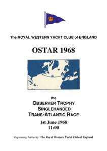The ROYAL WESTERN YACHT CLUB of ENGLAND  OSTAR 1968