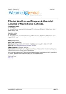 Article ID: WMC002074Effect of Metal Ions and Drugs on Antibacterial Activities of Nigella Sativa (L.) Seeds.