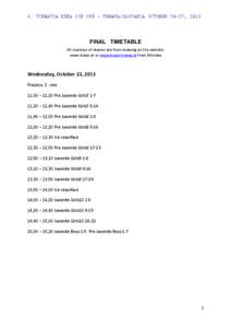 6. TIRNAVIA EDEA ICE CUP – TRNAVA/SLOVAKIA OCTOBER 24–27, 2013  FINAL TIMETABLE All numbers of skaters are from drawing on the website: www.kraso.sk or www.kraso-trnava.sk from Monday