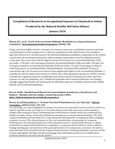       Compilation of Research on Occupational Exposure to Chemicals in Salons  Produced by the National Healthy Nail Salon Alliance 