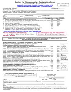 Society for Risk Analysis – Registration Form[removed]December[removed]Denver, Colorado SRA Federal Tax ID Speaker Preregistration Deadline: Tuesday 7 October 2014 #[removed]