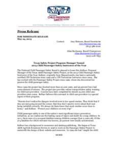 Press Release FOR IMMEDIATE RELEASE May 24, 2013 Contact: