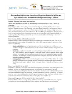          Responding  to  Caregiver  Questions  About  the  Unrest  in  Baltimore:  