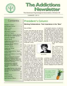 SUMMER[removed]Contents President’s Column..................1  President’s Column