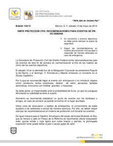 SECRETARÍA DE PROTECCIÓN CIVIL COORDINACIÓN DE PROMOCIÓN Y DIFUSIÓN “2014, Año de Octavio Paz”