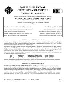 2007 U. S. NATIONAL CHEMISTRY OLYMPIAD NATIONAL EXAM—PART II Prepared by the American Chemical Society Olympiad Examinations Task Force  OLYMPIAD EXAMINATIONS TASK FORCE
