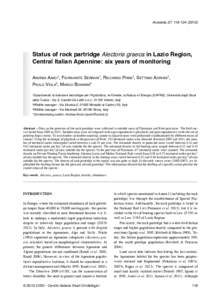 Avocetta 37: Status of rock partridge Alectoris graeca in Lazio Region, Central Italian Apennine: six years of monitoring Andrea Amici1, Fioravante Serrani1, Riccardo Primi1, Settimio Adriani1, Paolo Viol