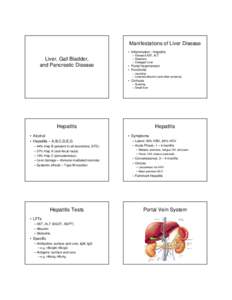 Manifestations of Liver Disease • Inflammation - Hepatitis Liver, Gall Bladder, and Pancreatic Disease