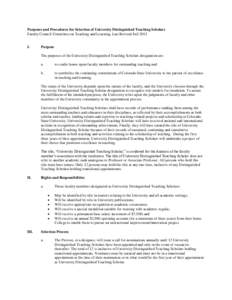 Purposes and Procedures for Selection of University Distinguished Teaching Scholars Faculty Council Committee on Teaching and Learning, Last Revised Fall 2013 I.  Purpose
