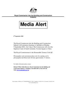 Royal Commission into the Building and Construction Industry Media Alert 6th September 2002