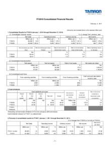 FY2010 Consolidated Financial Results February 4, 2011 (Amounts are rounded down to the nearest million yen) 1. Consolidated Results for FY2010 (January 1, 2010 through December 31, [removed]Consolidated financial resul