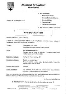 COMMUNE DE SAVIGNY Municipalité > Aux habitants : Route de la Roche Chemin Port-des-Champs