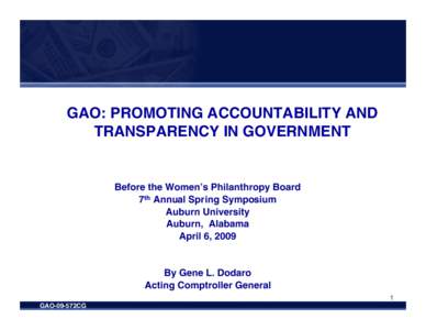 GAO-09-572CG GAO: Promoting Accountability and Transparency in Government