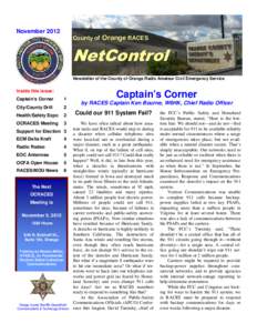 November 2012 County of Orange RACES NetControl Newsletter of the County of Orange Radio Amateur Civil Emergency Service