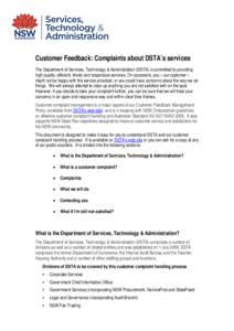 Customer Feedback: Complaints about DSTA’s services