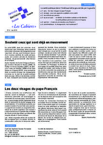 Sommaire  La santé publique dans l’Amérique latine gouvernée par la gauche p.1 	actu : les deux visages du pape François p.2 	analyse : pour une approche qualitative de la santé p.2 	les chiffres qui parlent